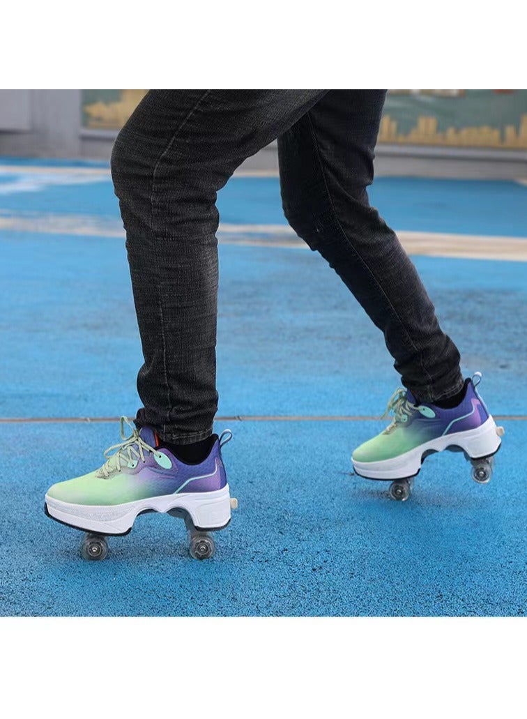 Four wheeled recyclable skateboard shoes, 2-in-1 roller skateboard shoes, neutral roller shoes, men's and women's roller shoes, wheeled shoes, outdoor skateboarding, adult skating, cool running