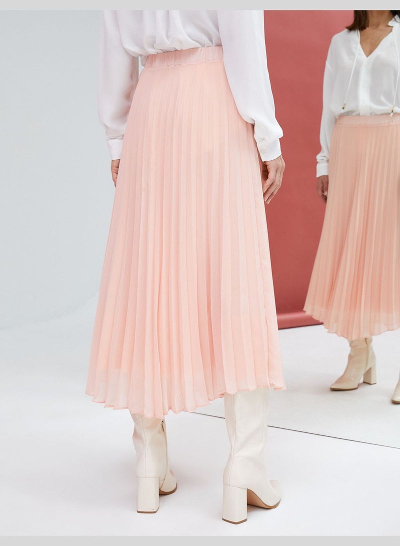 Asymmetric Cut Pleated Chiffon Midi Skirt