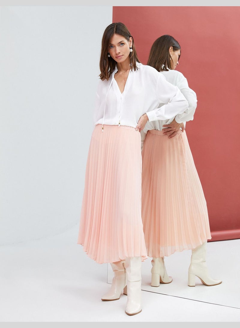 Asymmetric Cut Pleated Chiffon Midi Skirt