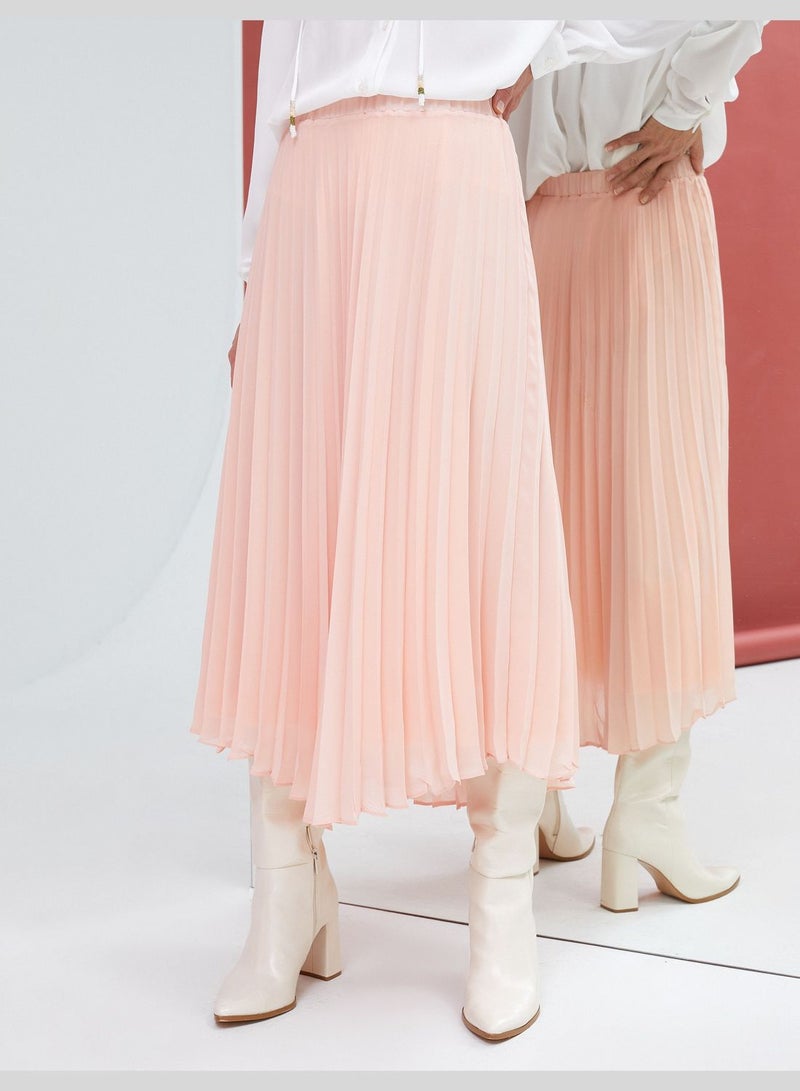 Asymmetric Cut Pleated Chiffon Midi Skirt