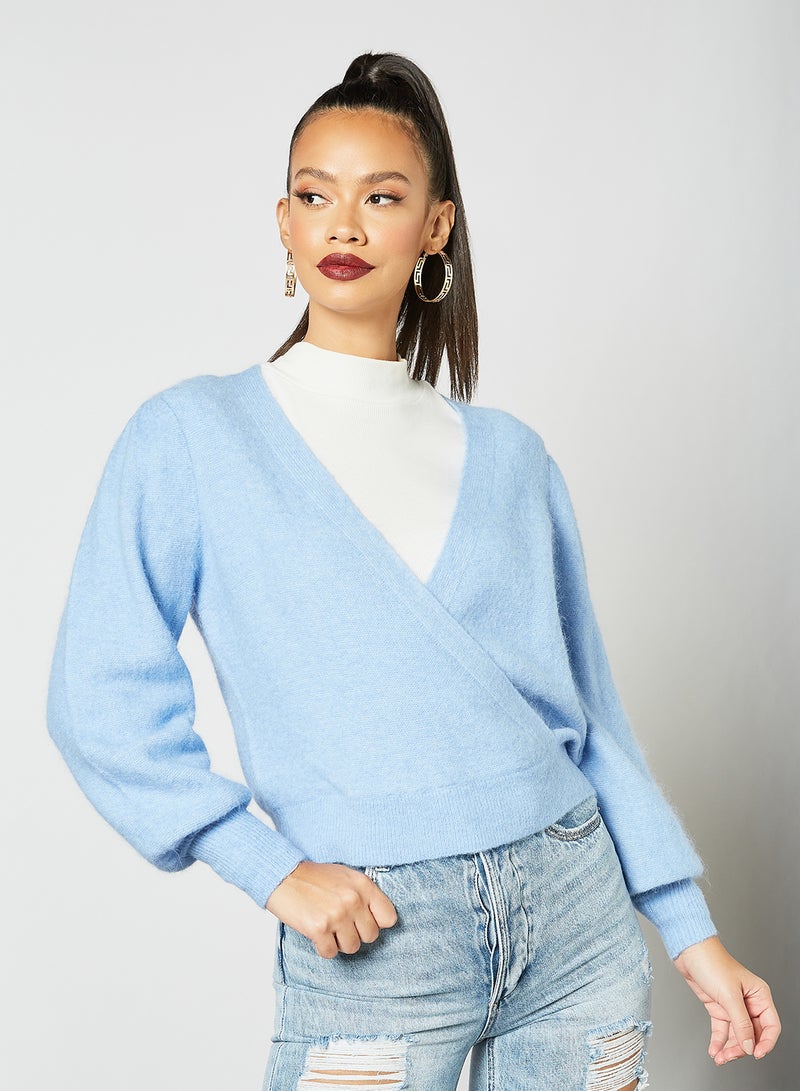 Knitted Wrap Top Blue