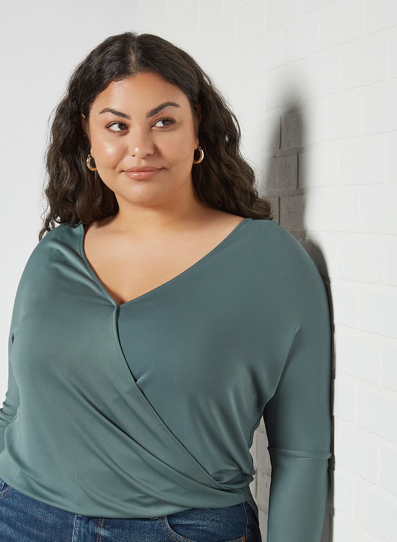 Plus Size Wrap T-Shirt Moss