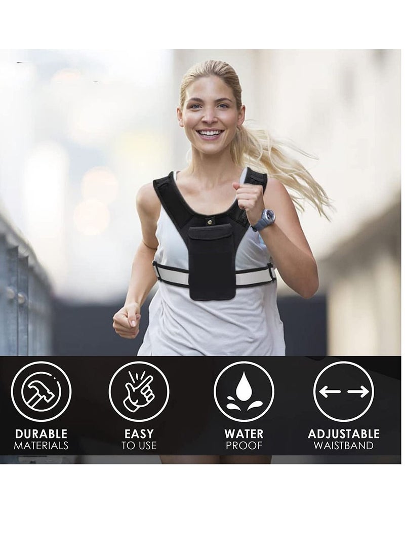 Running Vest Phone Holder, Adjustable Waistband Reflective Training Workout Gear with Pocket, Hands Free Breathable Sports for Holder Cycling Walking