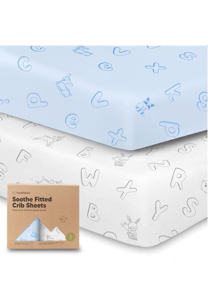 2 Pack Organic Crib Sheets for Boys, Girls-Jersey Fitted Crib Sheet, Baby Crib Sheets Neutral, Crib Mattress Sheet, Cotton Crib Sheets, Soft Baby Sheets, Unisex Crib Fitted Sheet (ABC Land Sky)