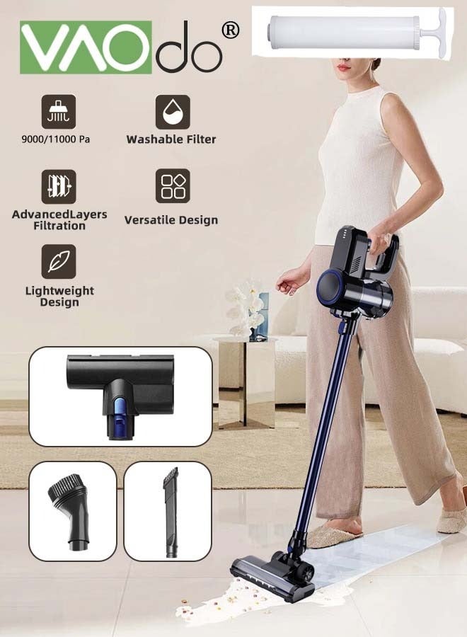 4PCS Cordless Vacuum 11000Pa Cleaner Long Runtime of 40 mins Comes with Anti-mite Brush Head Two Suction Powers are Adjustable Silent Vacuum Cleaner Black
