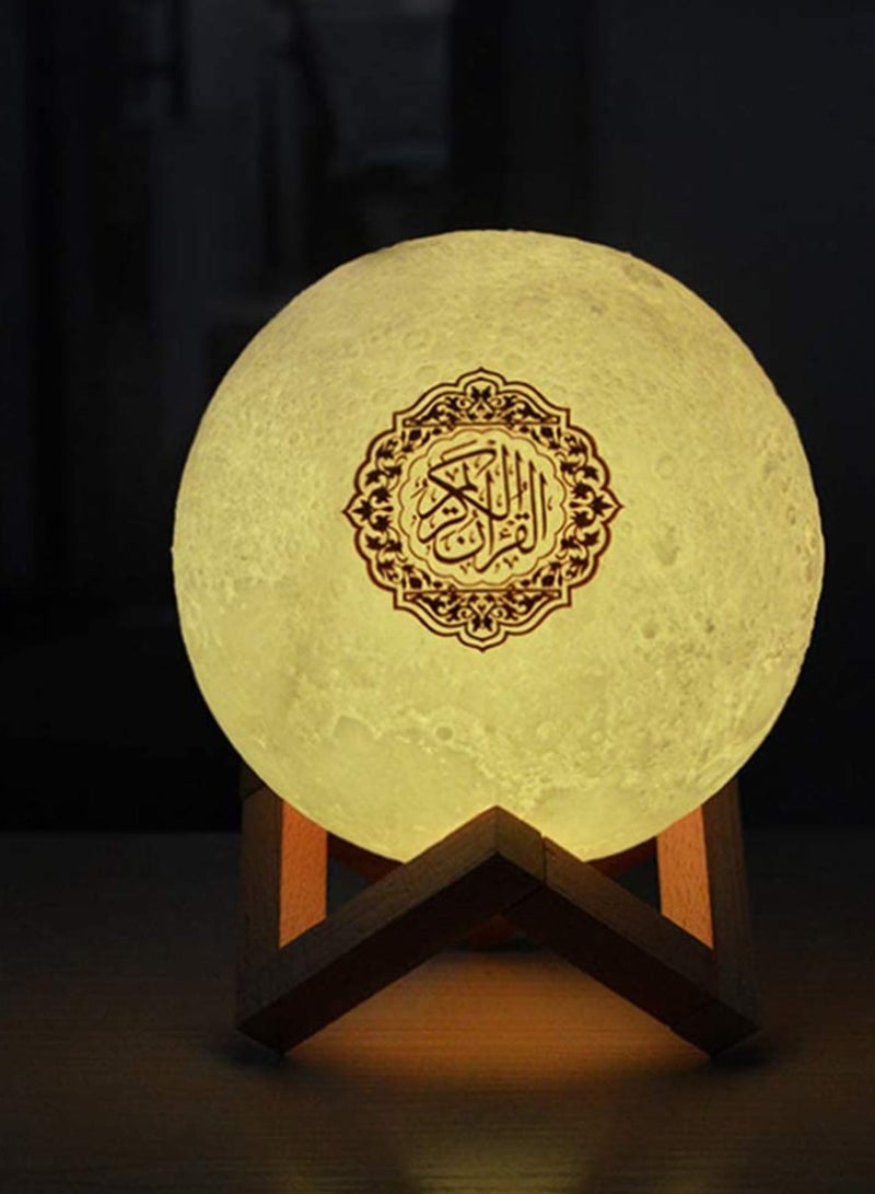 4 in 1 Qur'an Moon Lights 3D Print Lamp 7 Colors LED Night Light, Bluetooth Speaker with Remote, Quran Recitations and Song, FM Broadcast