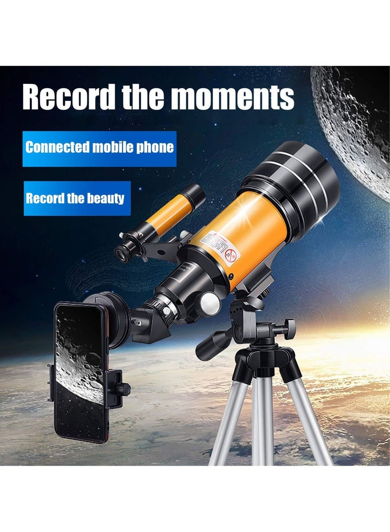 Astronomical telescope, direct viewing of stars, with tripod and mobile phone holder, High-power monocular telescope 150X refractor bezel, with AstroSolar