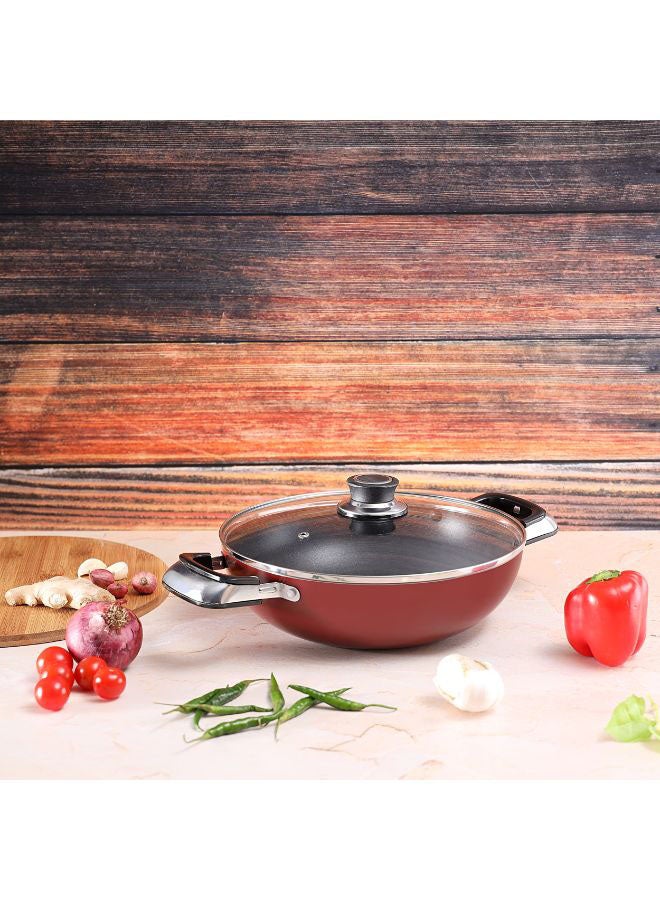22Cm Wokpan With Glass Lid 3 Layer Non-Stick Coating 22X7Cm Multi Color Multi Color 22X7Cmcm