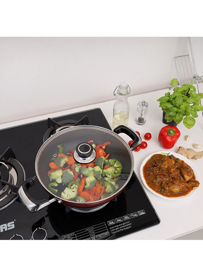 22Cm Wokpan With Glass Lid 3 Layer Non-Stick Coating 22X7Cm Multi Color Multi Color 22X7Cmcm