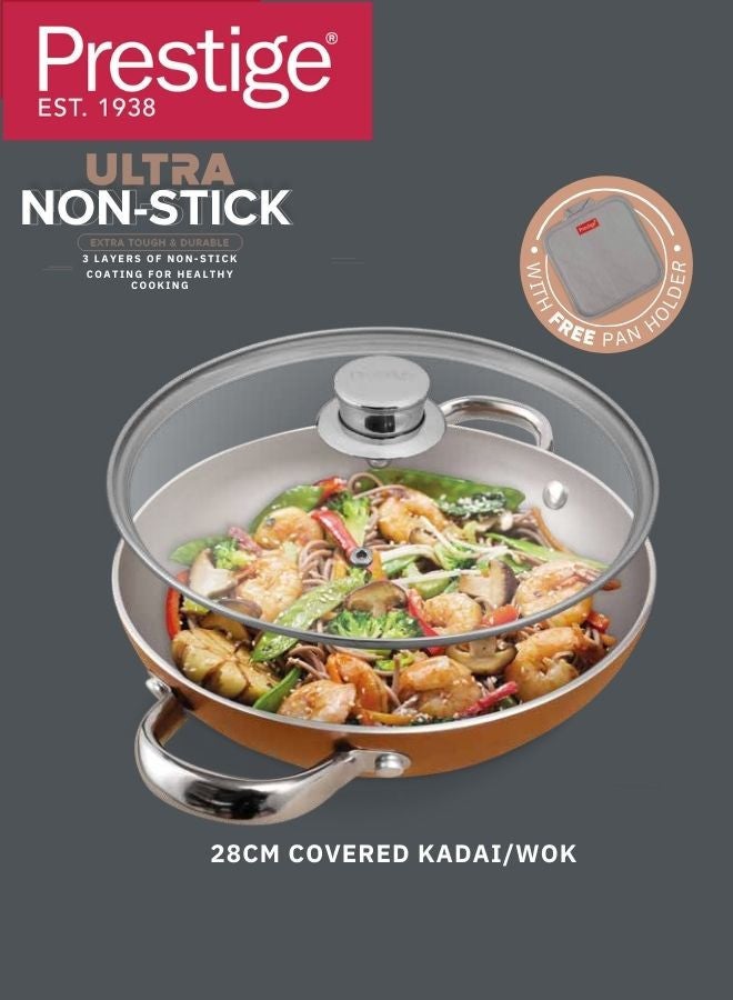 Prestige Ultra 28Cm Kadai With Glass Lid And Pan Holder