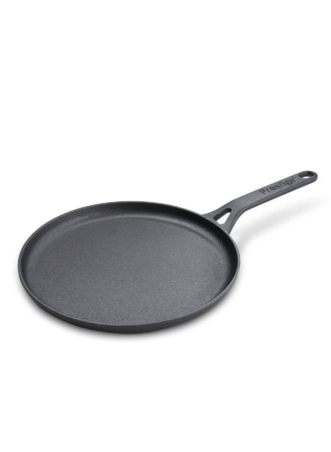 Prestige Cast Iron Flat Tawa 24 cm | Induction Base Tawa Pan for Dosa/Roti/Chapati with Stick Handle | Pre-Seasoned Cast Iron Cookware - PR48891 Black