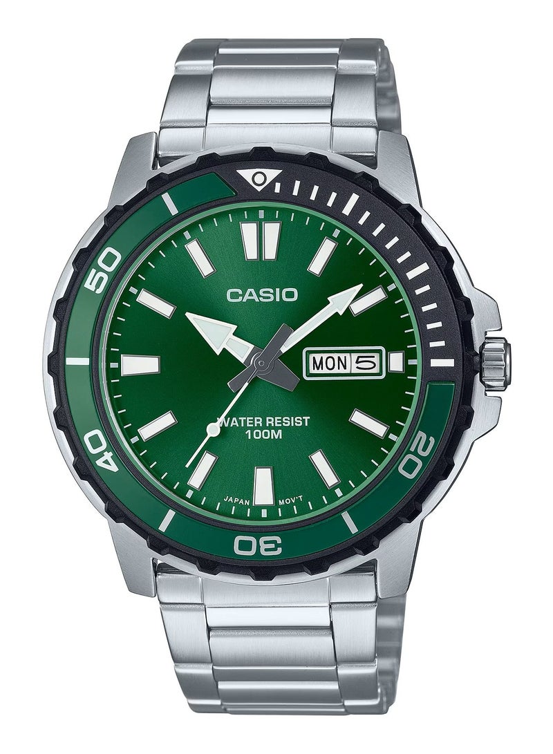 Casio Enticer Standard Analog Stainless Steel Green Dial Quartz MTD-125D-3AV Men's Watch