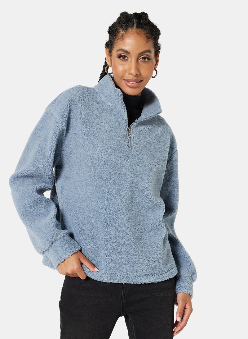 Sherpa Zip Through Sweatshirt Baby Blue