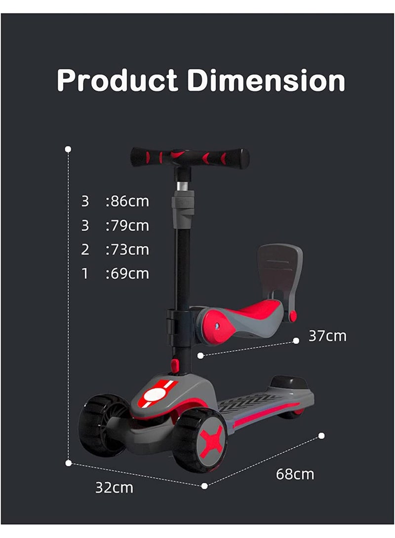 Kids Kick Scooter 5 in1 Foldable Scooter with LED Light Wheels and Music