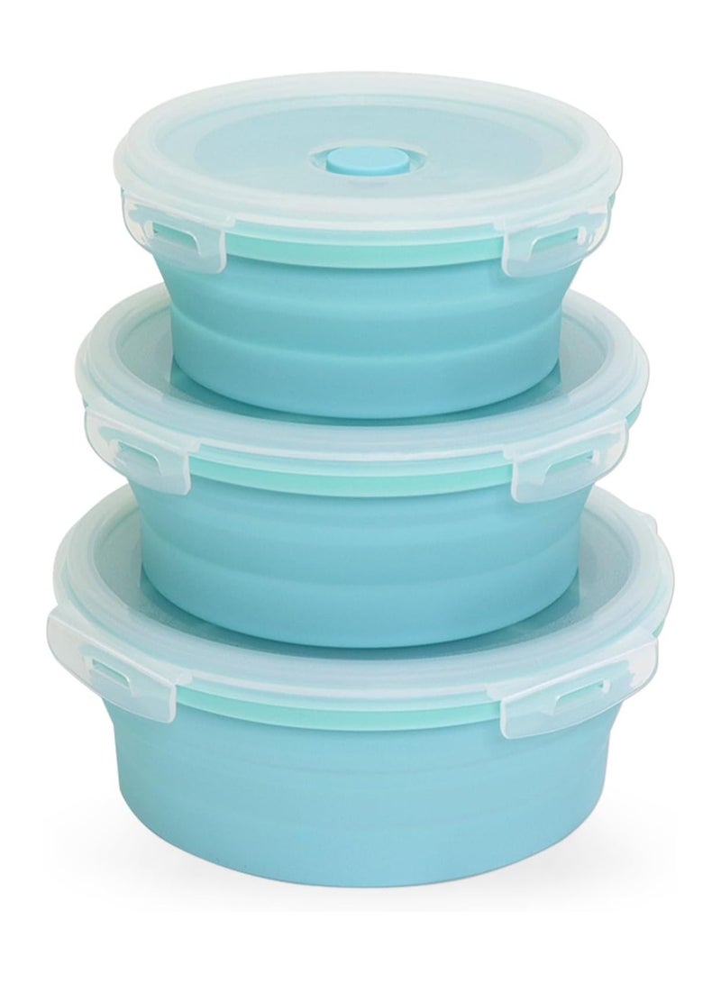 3PCS Collapsible Food Storage Containers, Thickened Silicone Food Storage Containers, Round Collapsible Camping Bowls (500ml, 800ml, 1200ml), Stackable Vegetable Saver Containers for Refrigerator