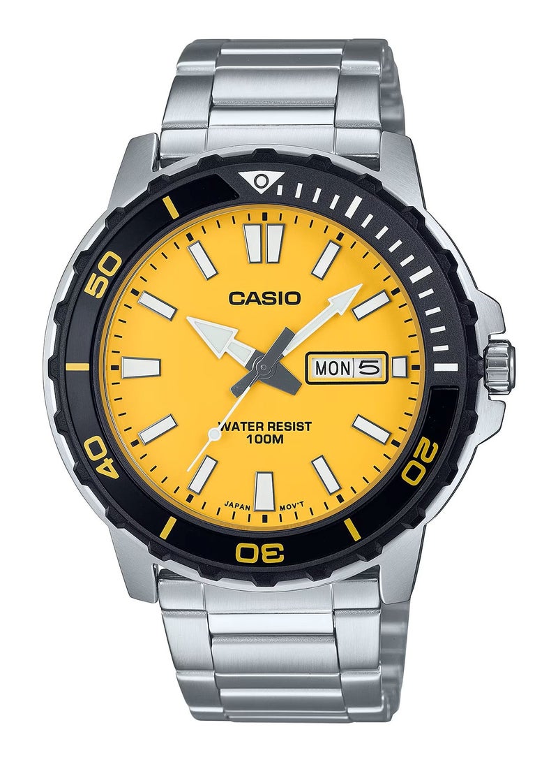 Casio Enticer Standard Analog Stainless Steel Yellow Dial Quartz MTD-125D-9AV Men's Watch