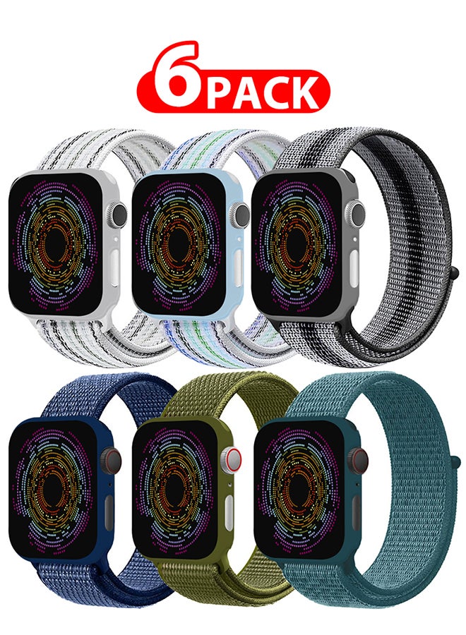 6 Pack Apple Watch Band 38mm 40mm 41mm Sport Loop Nylon Band Quick Release Soft Fabric Nylon Adjustable Rugged Velcro Replacement Wristband Strap for Men Women Compatible with Series SE/7/6/5/4/3/2/1