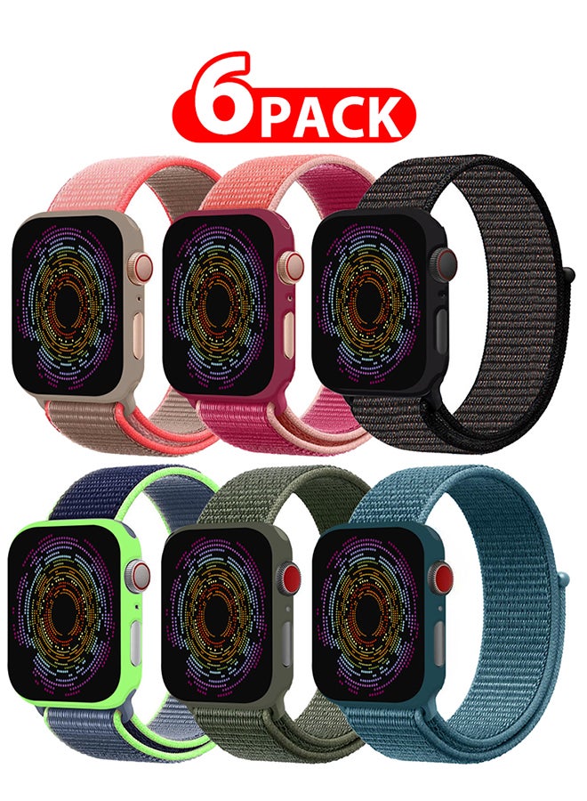 6 Pack Apple Watch Band 38mm 40mm 41mm Sport Loop Nylon Band Quick Release Soft Fabric Nylon Adjustable Rugged Velcro Replacement Wristband Strap for Men Women Compatible with Series SE/7/6/5/4/3/2/1