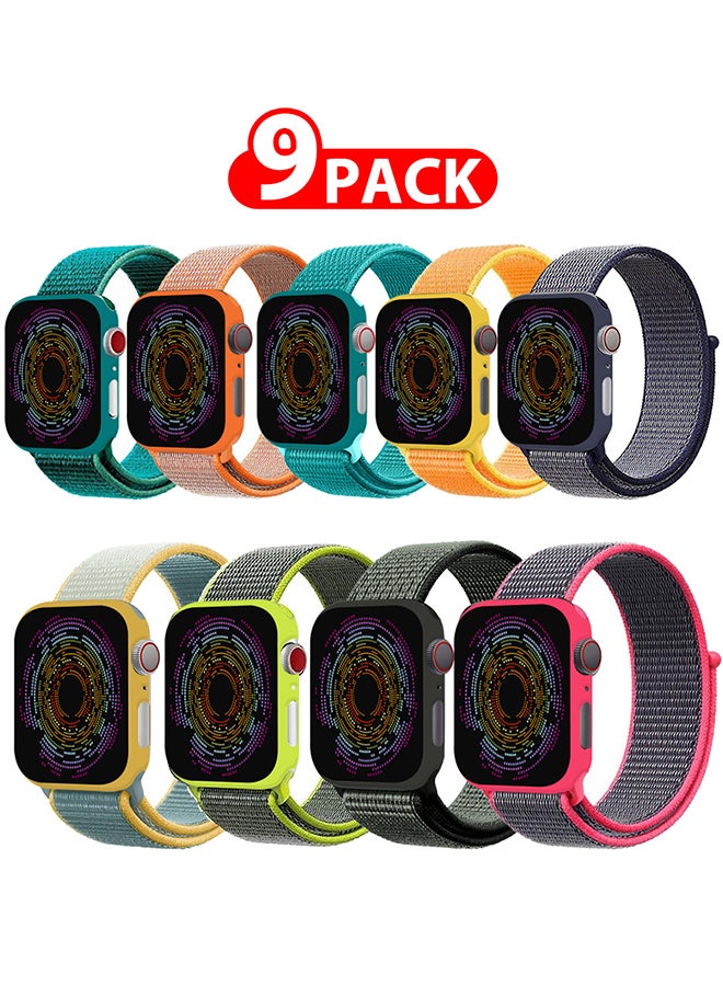 9 Pack Apple Watch Band 38mm 40mm 41mm Sport Loop Nylon Band Quick Release Soft Fabric Nylon Adjustable Rugged Velcro Replacement Wristband Strap for Men Women Compatible with Series SE/7/6/5/4/3/2/1