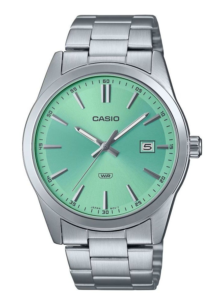 Casio Analog Silver Band Green Dial Men's Watch MTP-VD03D-3A2