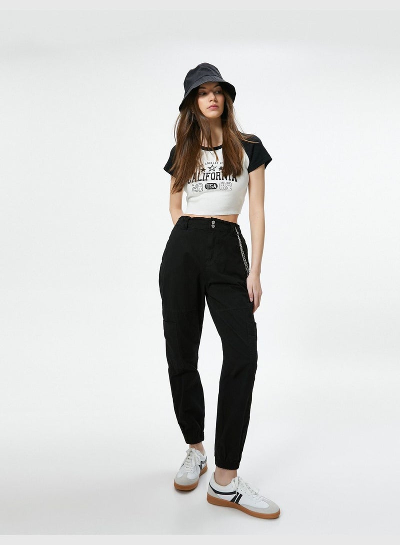 Cargo Jogger Trousers Chain Detail High Rise Cotton