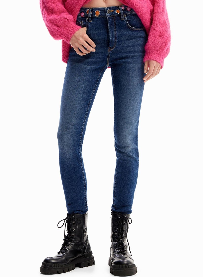 Embroidered Floral Skinny Jeans