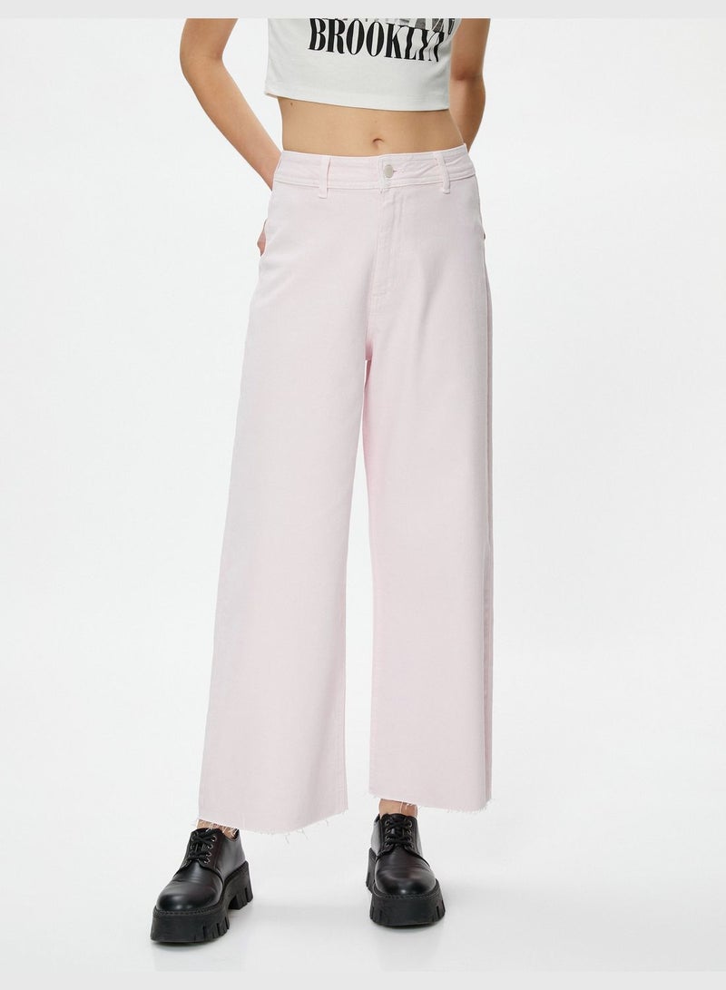 High Waist Crop Wide Leg Denim Trousers - Sandra Jean