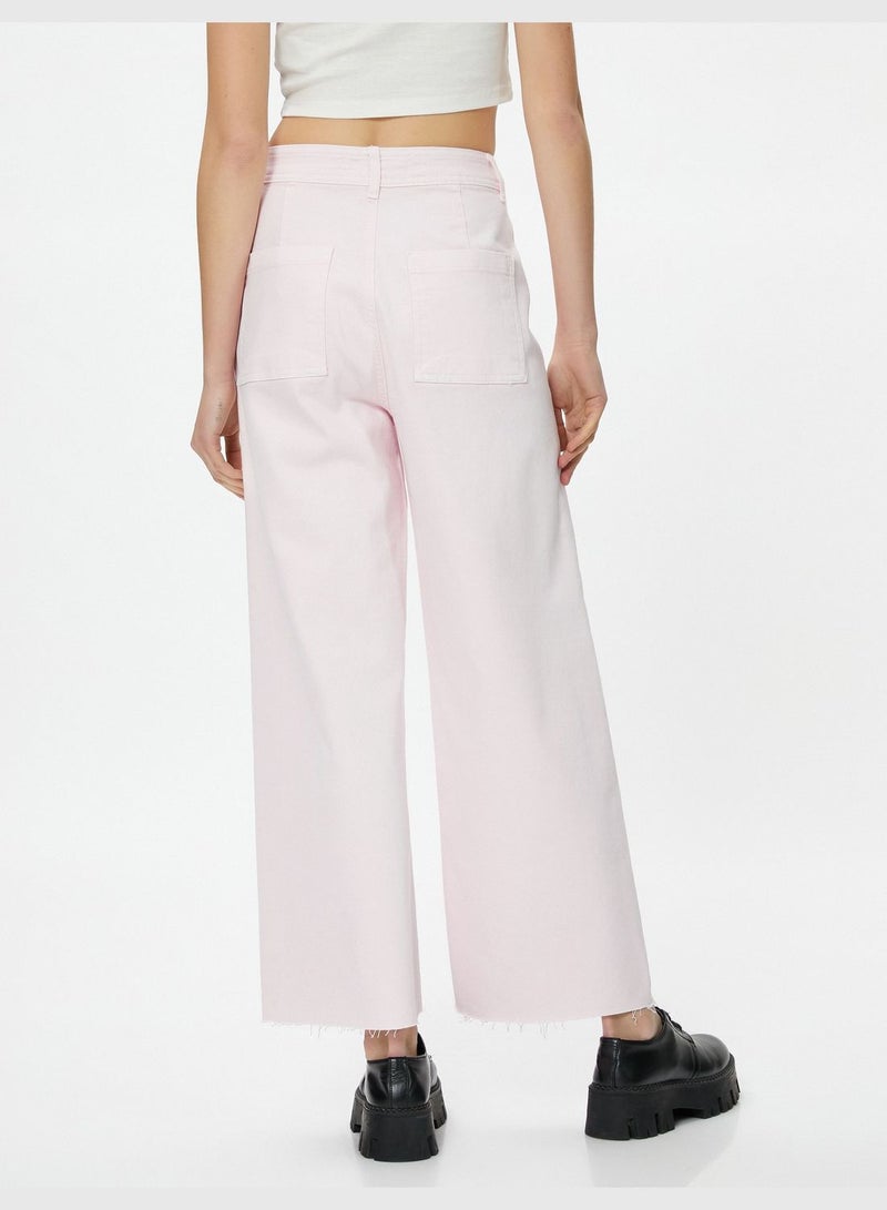 High Waist Crop Wide Leg Denim Trousers - Sandra Jean