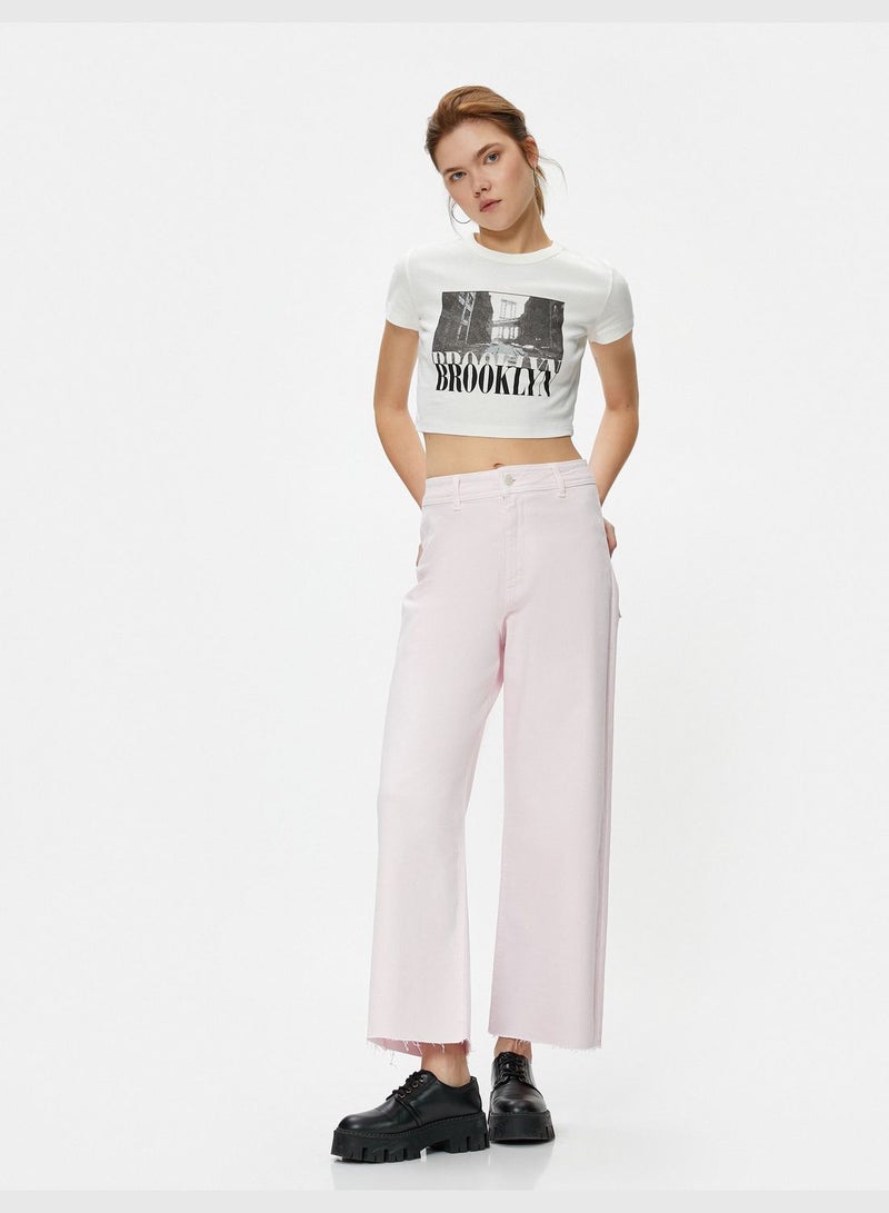 High Waist Crop Wide Leg Denim Trousers - Sandra Jean