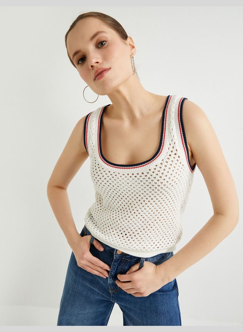 U Neck Thick Strappy Ajoure Tank Top