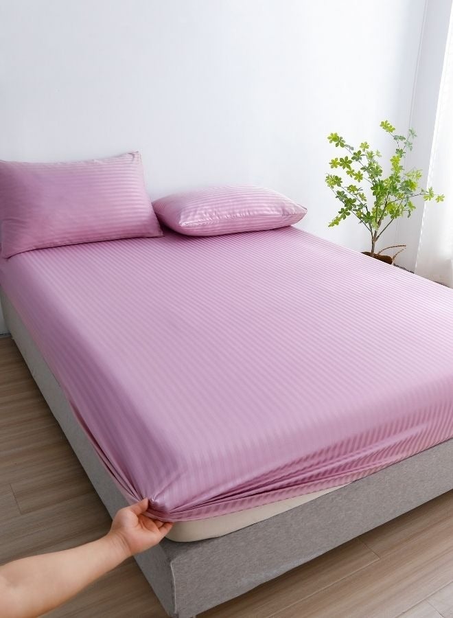 3 Pieces Set Bedsheet With 2 Pillow Cases Greige Violet