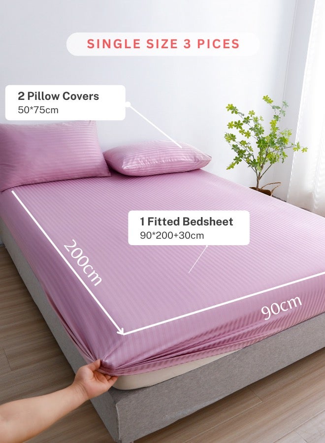 3 Pieces Set Bedsheet With 2 Pillow Cases Greige Violet