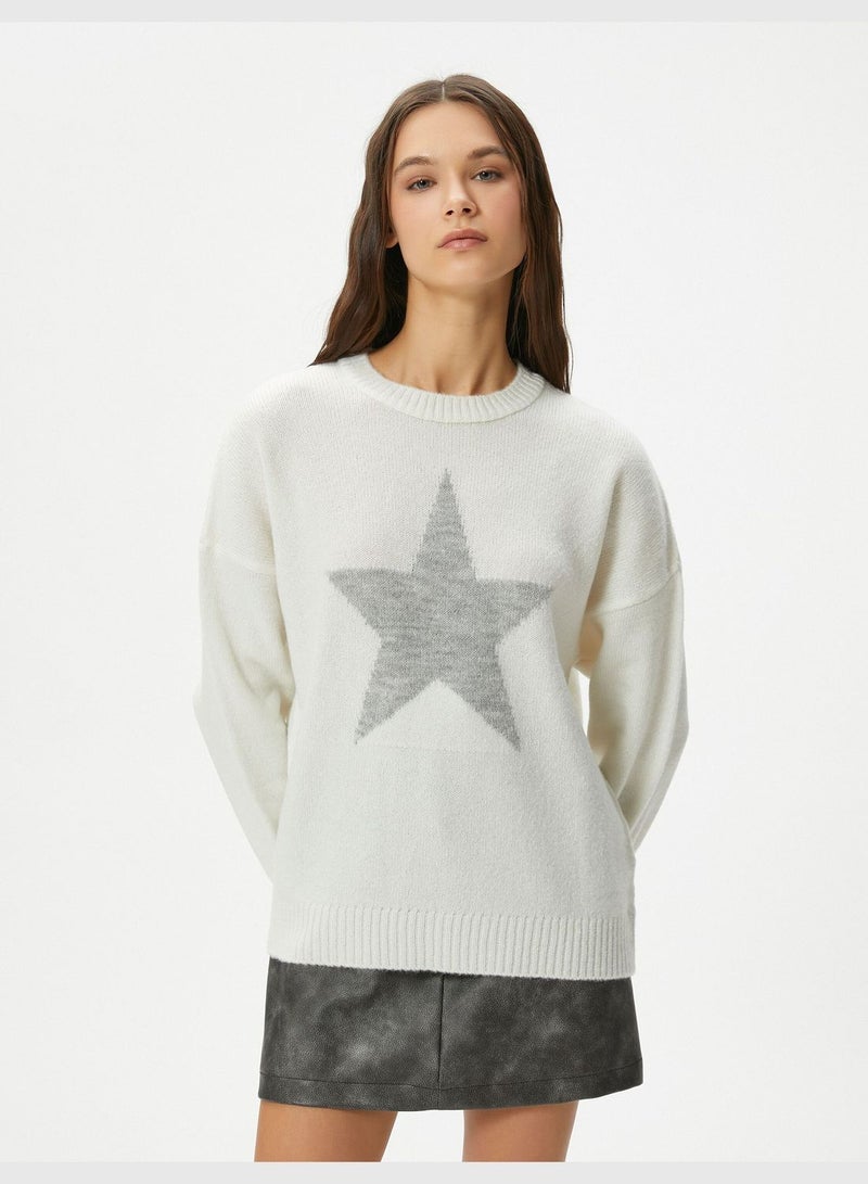 Knit Sweater Soft Touch Star Patterned Long Sleeve