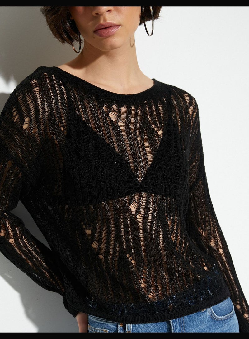 Ajouré Scoop Neck Sweater