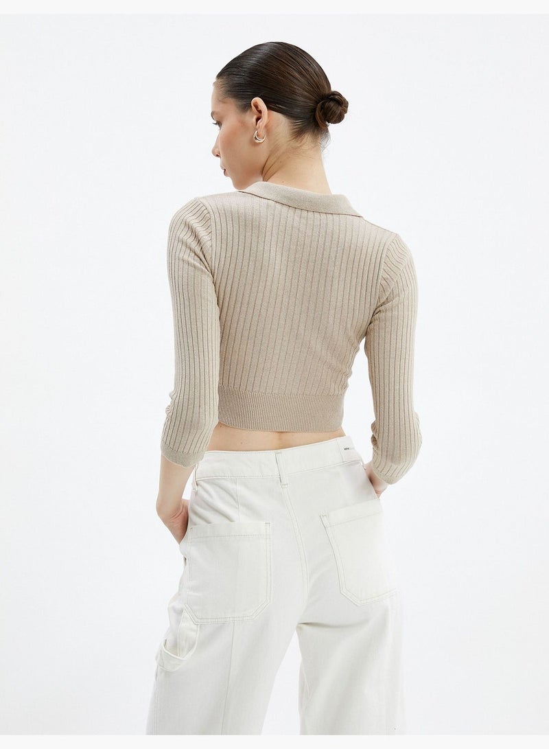 Crop Sweater Polo Neck Slim Fit Ribbed