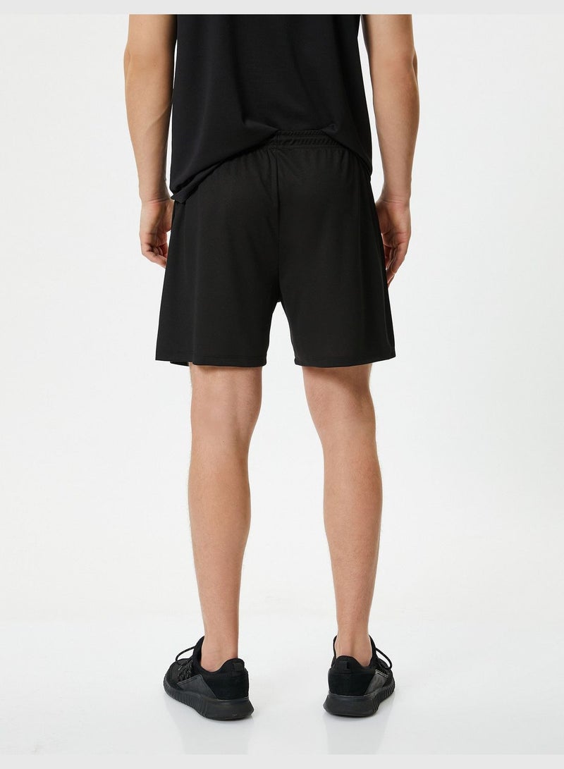 Drawstring Slogan Printed Pocket Detail Sport Shorts