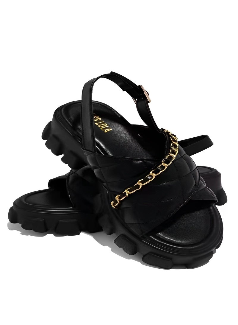 Women's Open Toe Sandals Platform Wedge Sandals with Chain Decoration Adjustable Ankle Strap Cross Strap Ankle Buckle Lightweight Sandals Summer Shoes