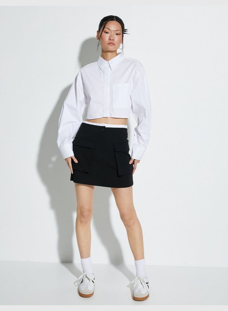 Elastic Waist Pocket Detail Skirt