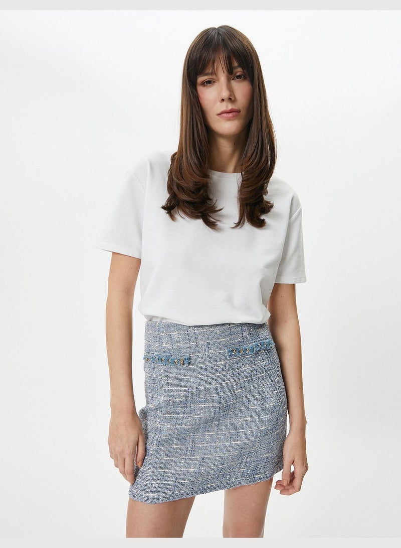 Chain Detail High Rise Tweed Mini Skirt