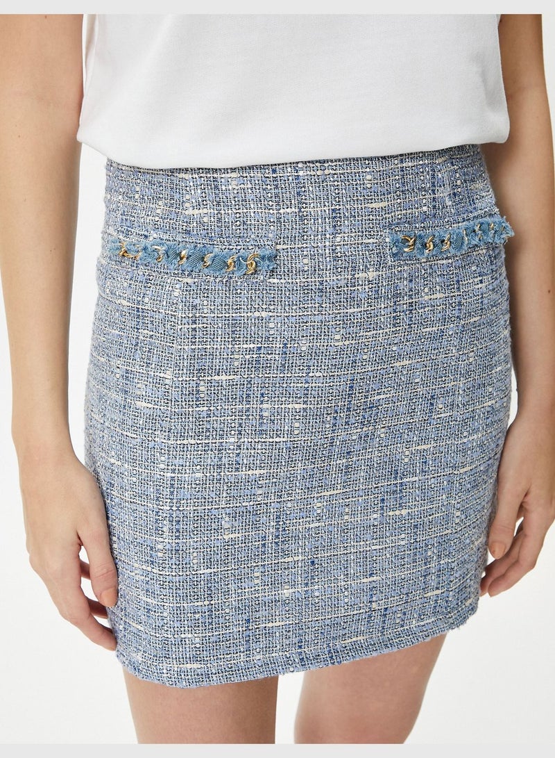 Chain Detail High Rise Tweed Mini Skirt