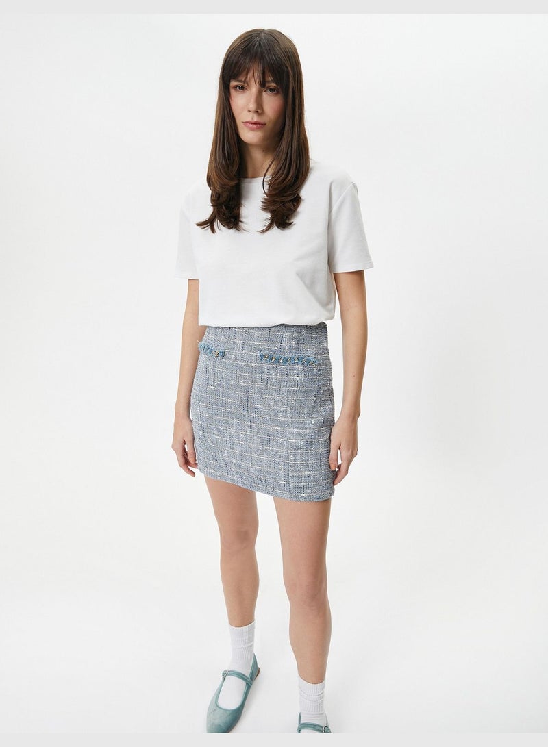 Chain Detail High Rise Tweed Mini Skirt