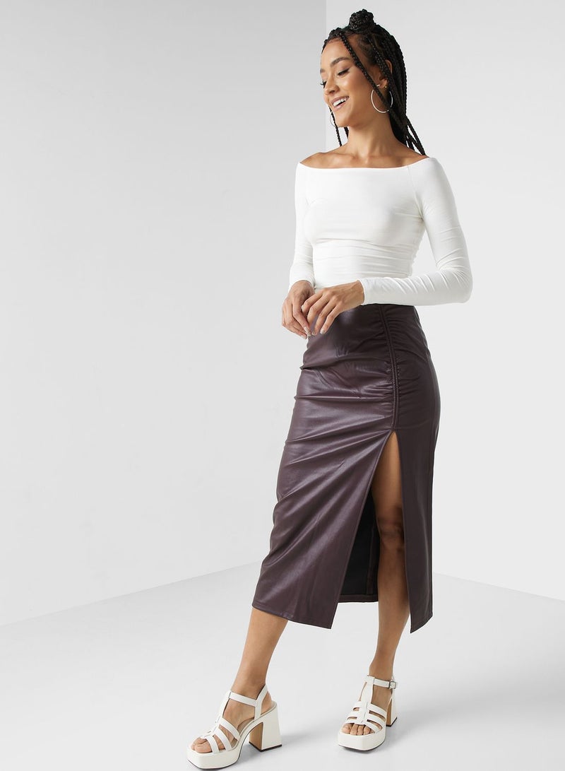 Ruched Side Slit Skirt