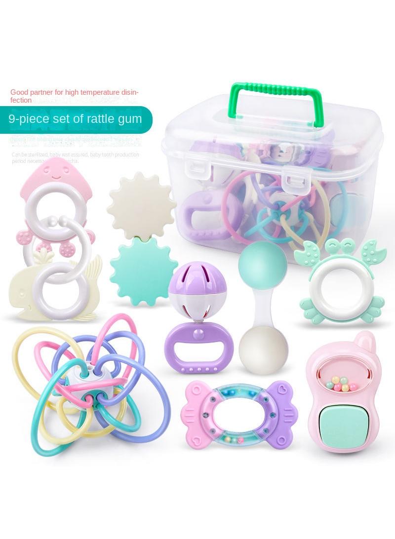 9-piece Newborn Toddler Boys And Girls Educational Gentle Hand Rattle Set Toy