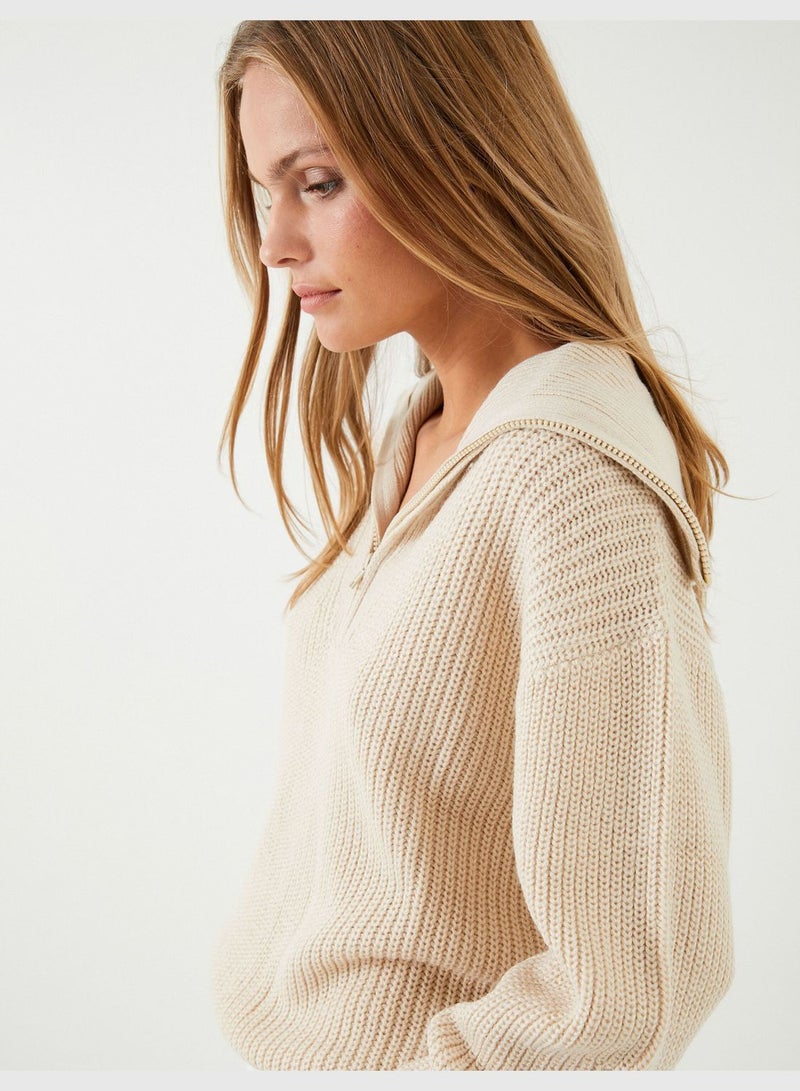 Knitted Half Zipper Detail Sweater