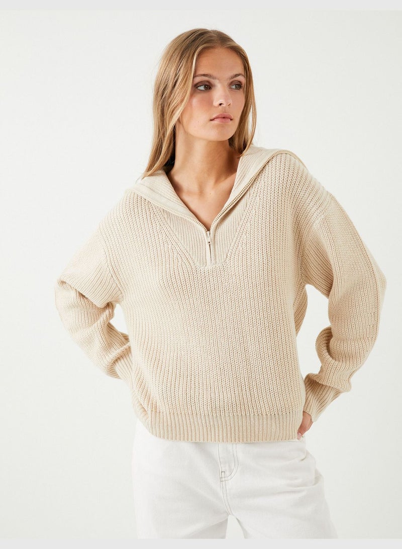 Knitted Half Zipper Detail Sweater