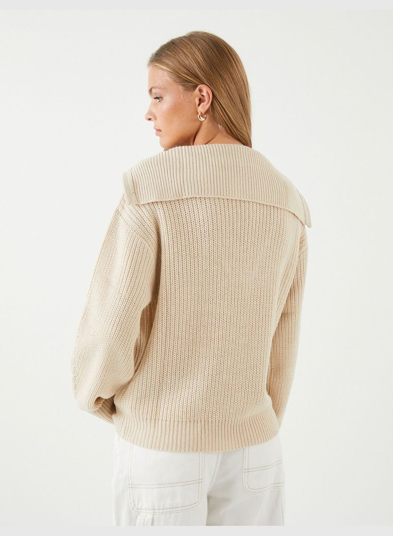 Knitted Half Zipper Detail Sweater