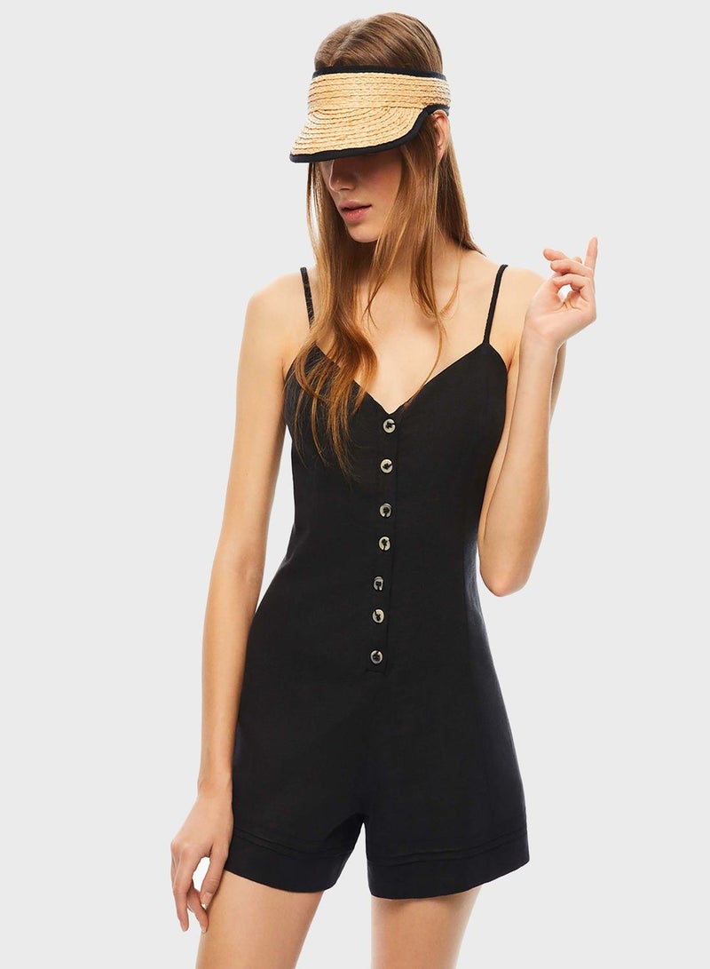 Button Detail Strappy Playsuit