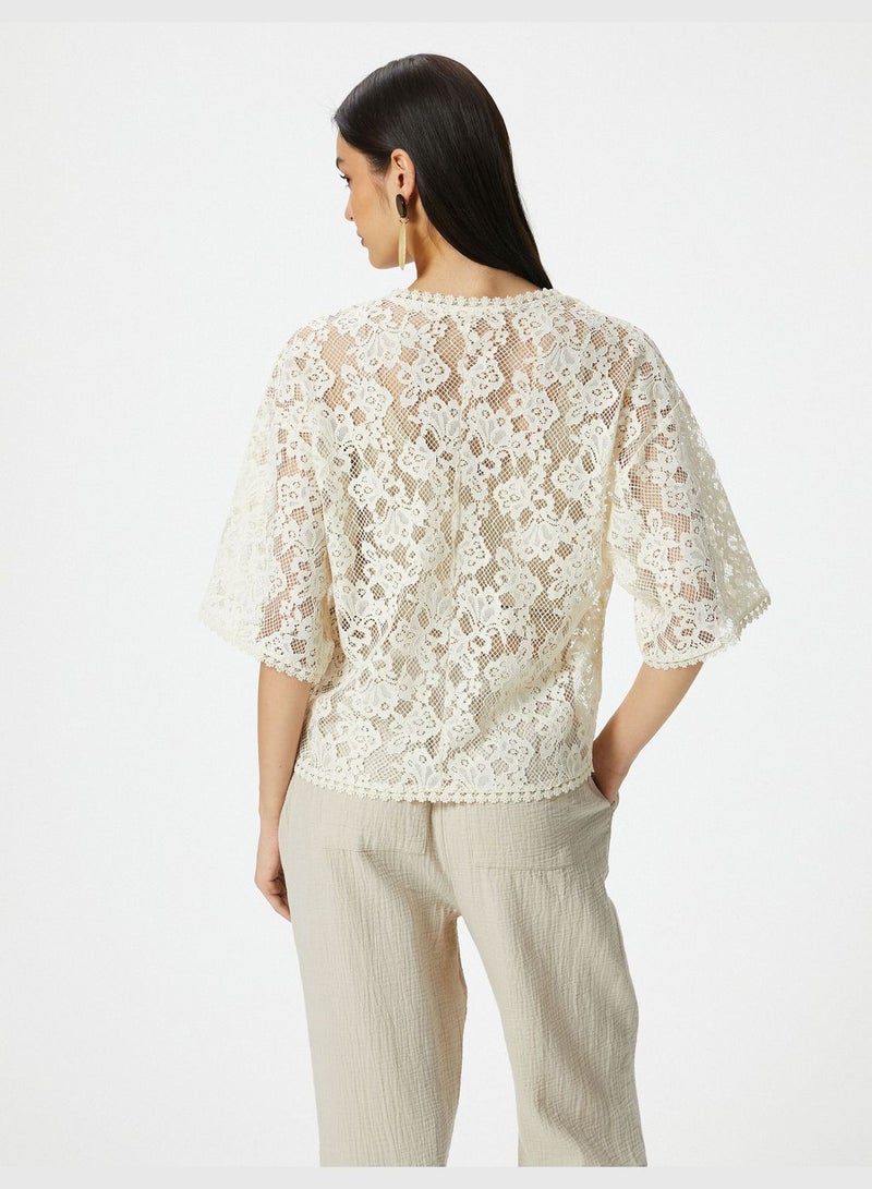 Tie Front Lacy Cardigan