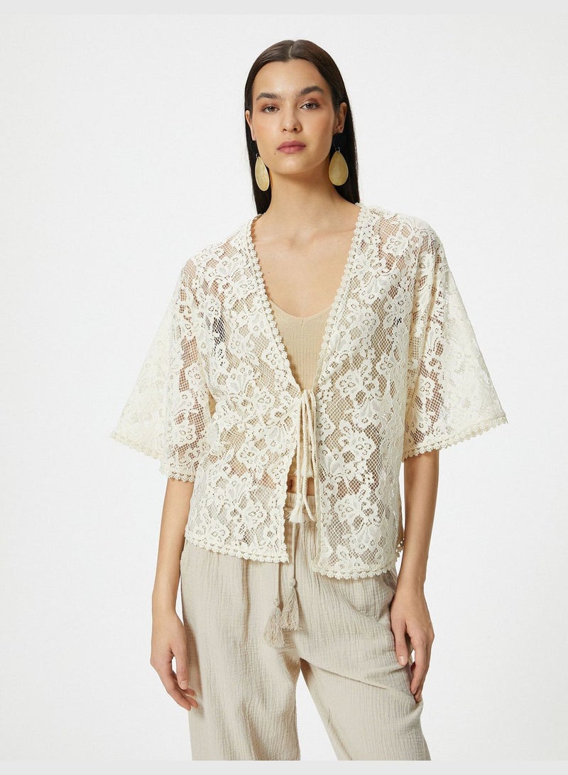 Tie Front Lacy Cardigan