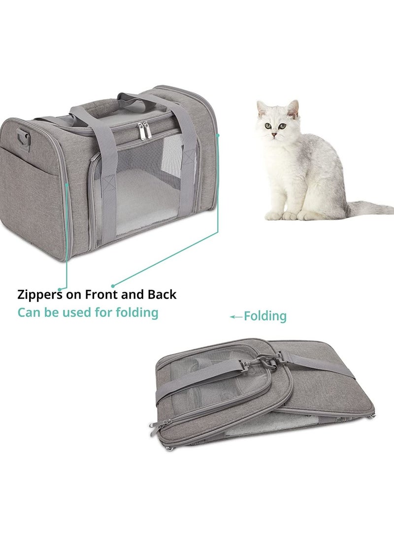Cat Carrier Pet Dog Collapsible Carriers with Removable Fleece Pad Airline Approved for Soft Sided Travel Medium Puppy and Cats up to 15lbs 45*30*30cm